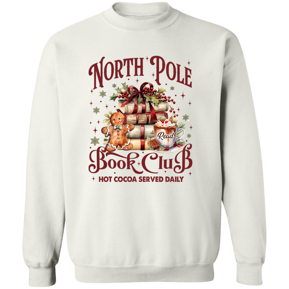 North Pole Book Club T-Shirt & Sweatshirt - Cozy Christmas Book Lover’s Apparel with Hot Cocoa Design