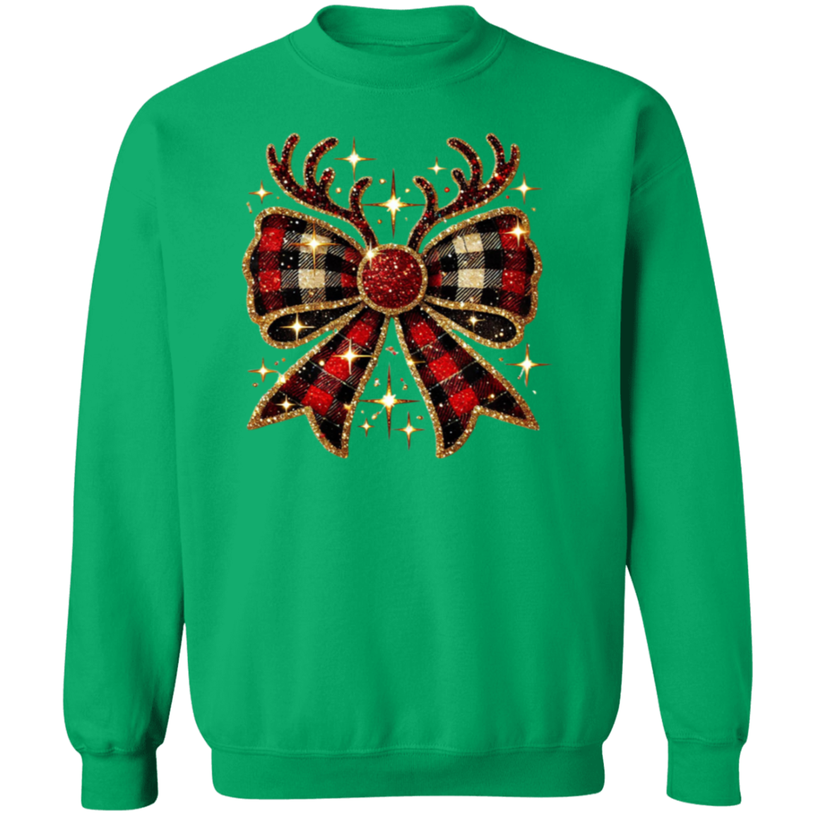 Plaid Christmas Reindeer Bow T-Shirt & Sweatshirt – Festive Holiday Apparel