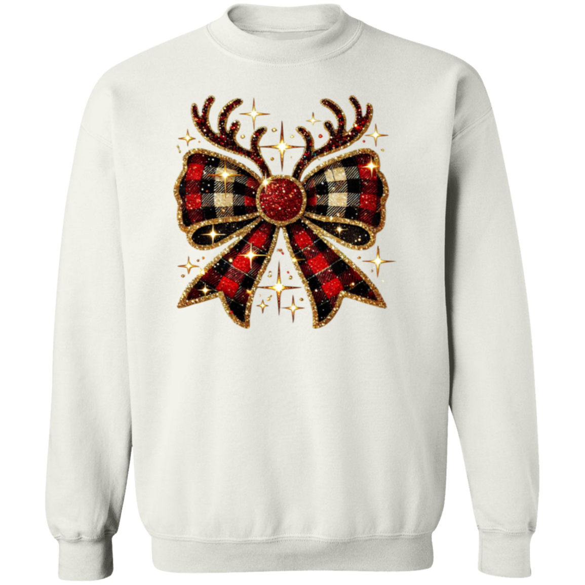 Plaid Christmas Reindeer Bow T-Shirt & Sweatshirt – Festive Holiday Apparel