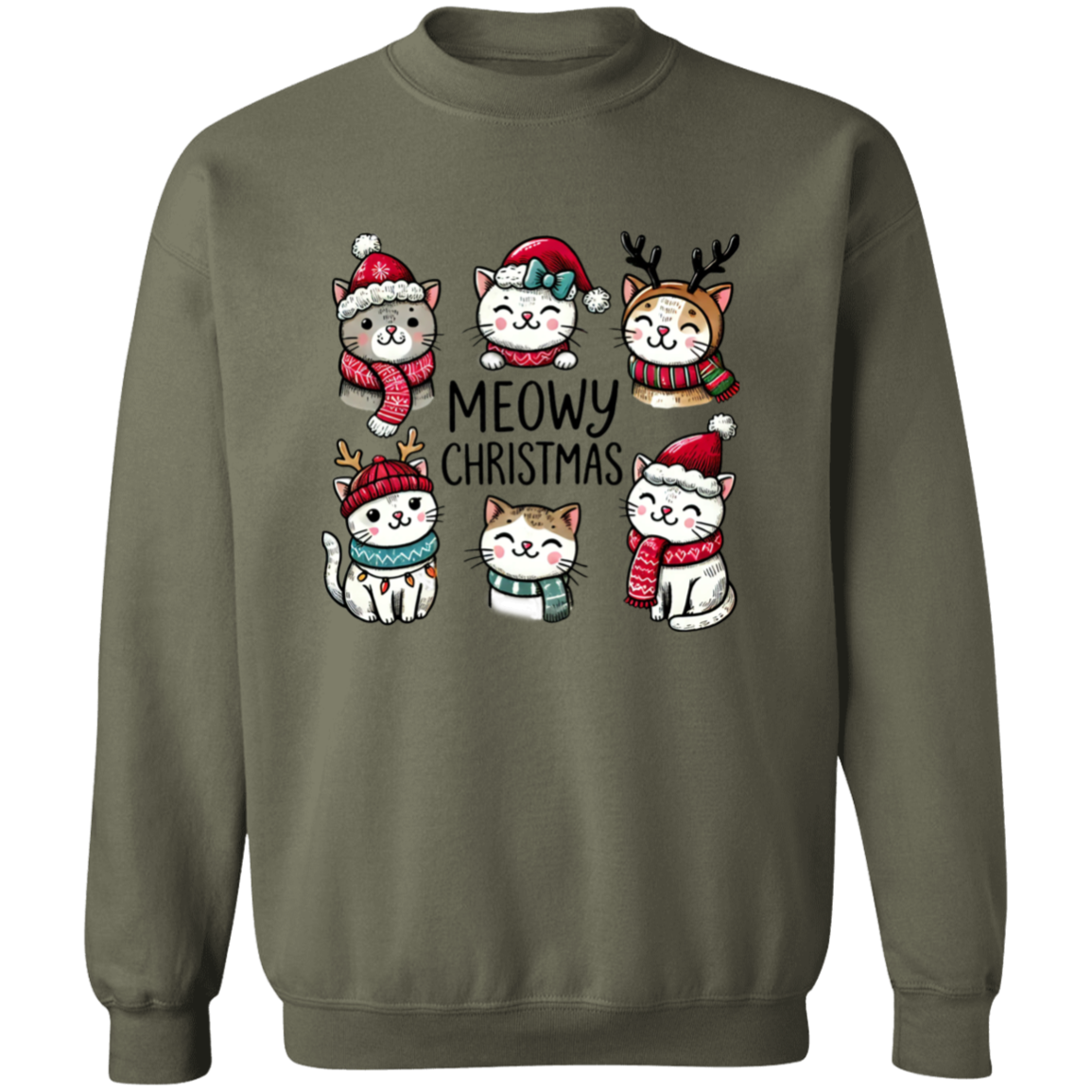 Meowy Christmas Cat T-Shirt & Sweatshirt – Purr-fect Holiday Gift