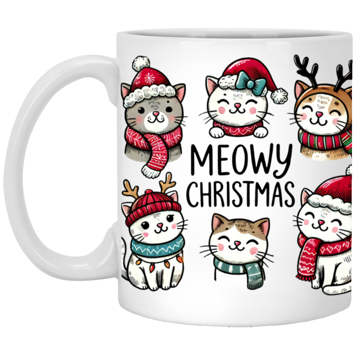 "Meowy Christmas" 11oz Mug – Festive Holiday Gift for Cat Lovers