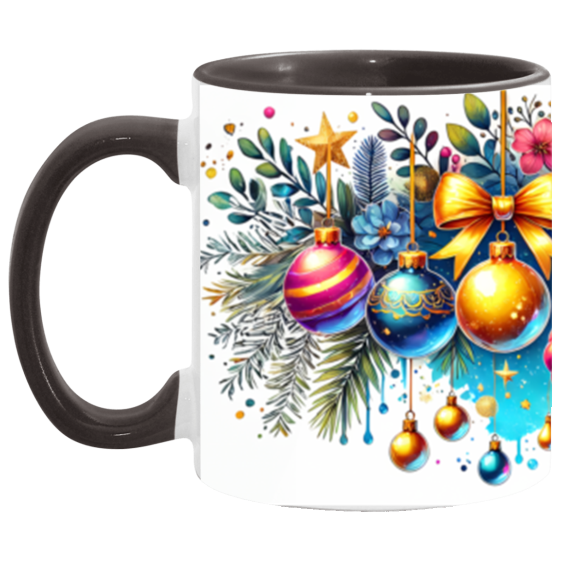 Festive Watercolor Christmas Ornaments Accent Mug - 11oz