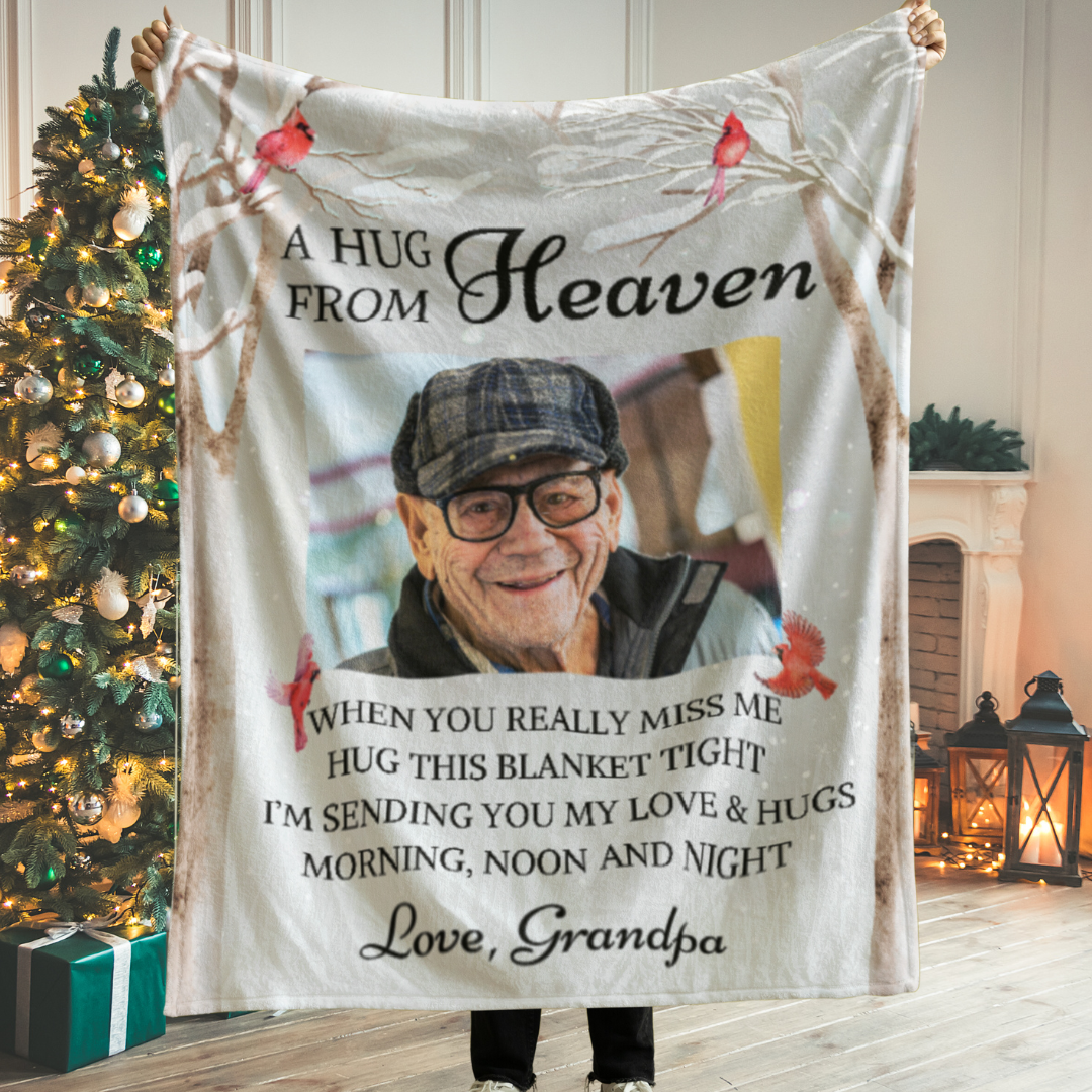 Hugs From Heaven - Personalized Photo & name Blanket - Gifts For Memorial