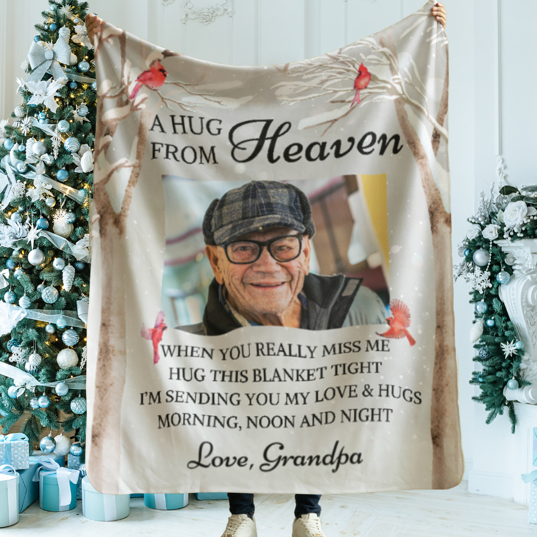 Hugs From Heaven - Personalized Photo & name Blanket - Gifts For Memorial