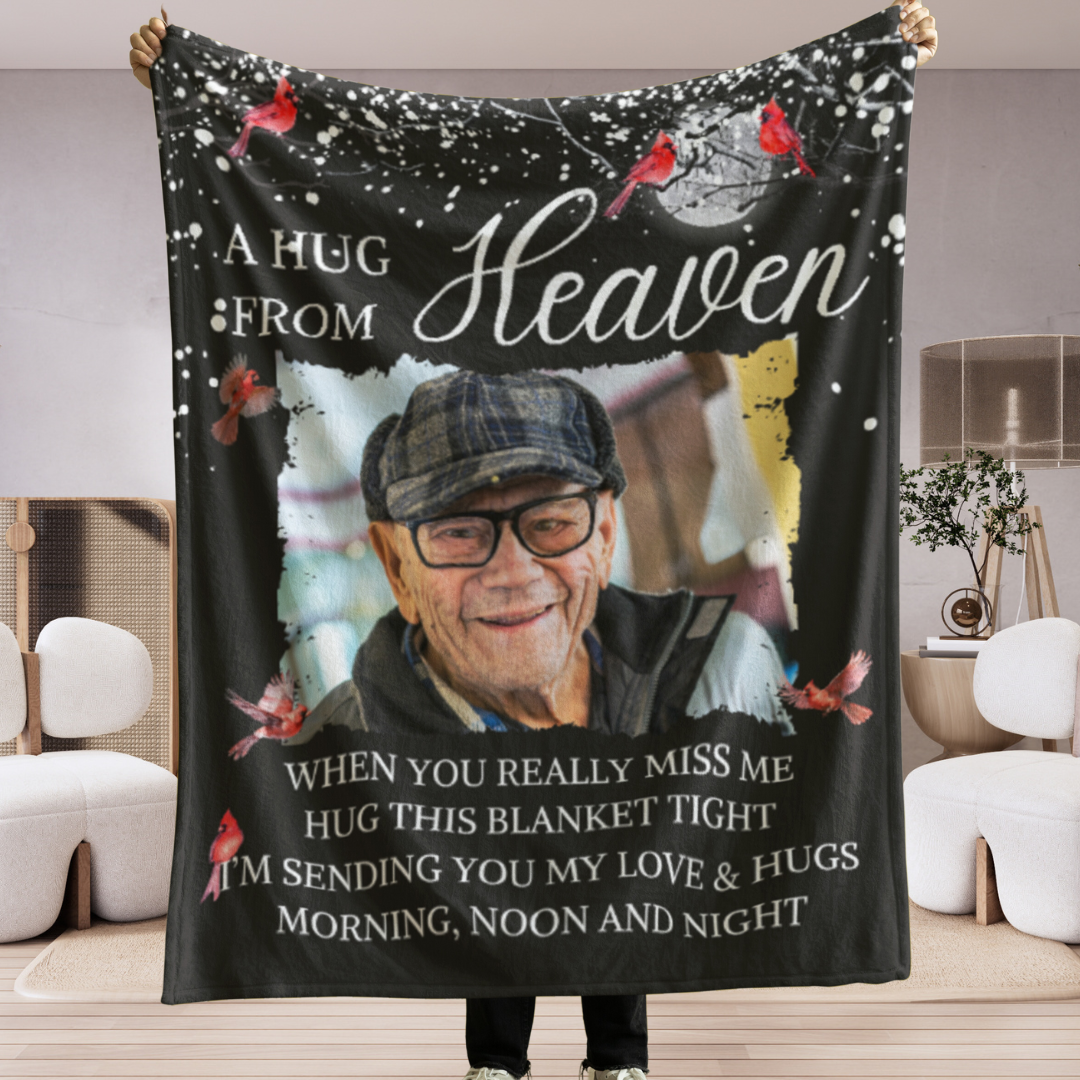 Custom Photo A Hug From Heaven - Memorial Personalized Custom Blanket - Christmas Gift, Sympathy Gift For Family Members