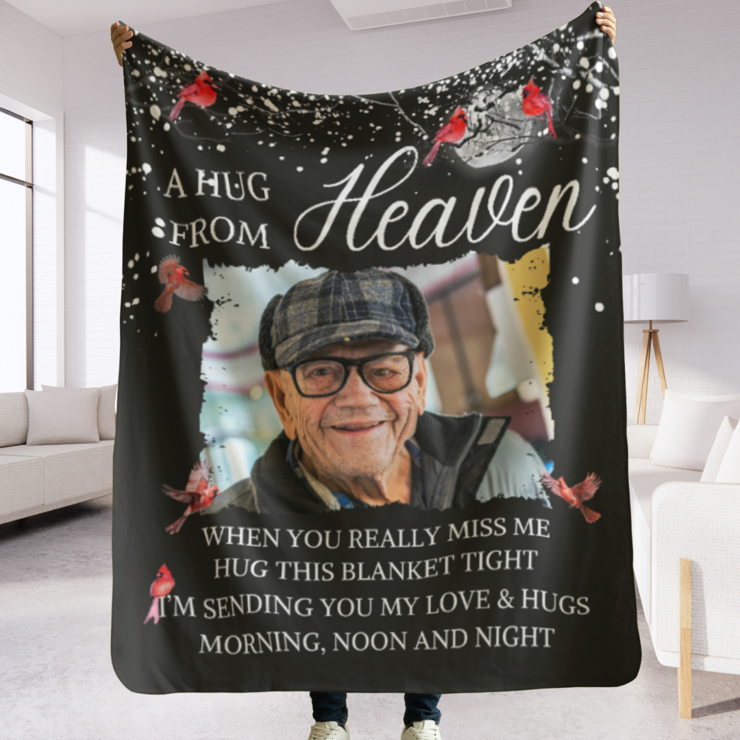 Custom Photo A Hug From Heaven - Memorial Personalized Custom Blanket - Christmas Gift, Sympathy Gift For Family Members