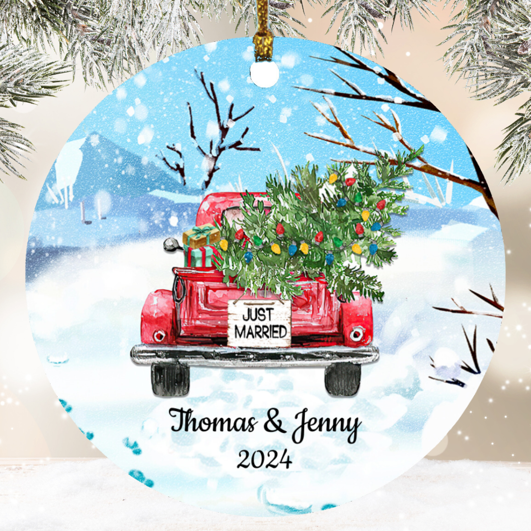 Personalized Just Married Ornament: Celebrate Your Love Story with Names and Wedding Date