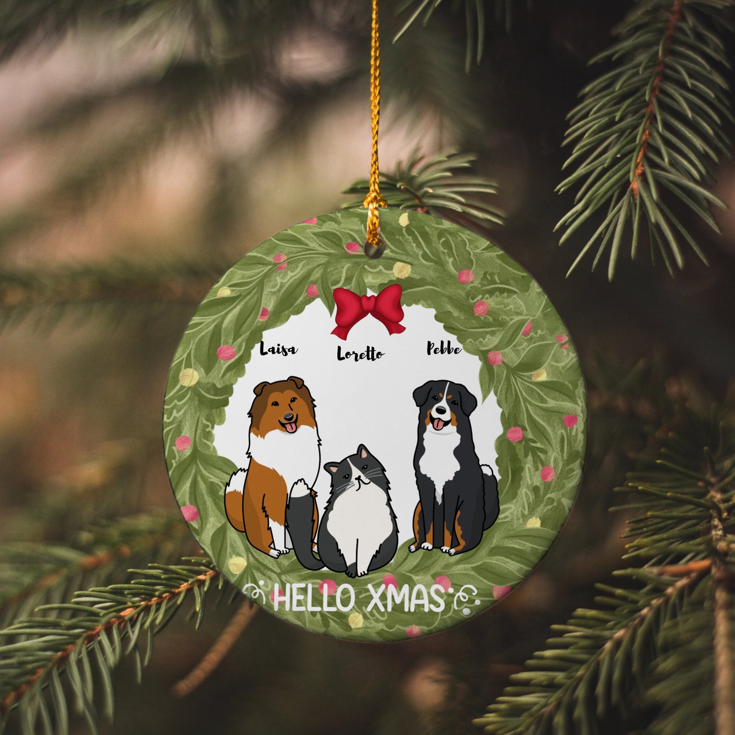 Personalized Dogs | Cats Christmas Circle Ornament