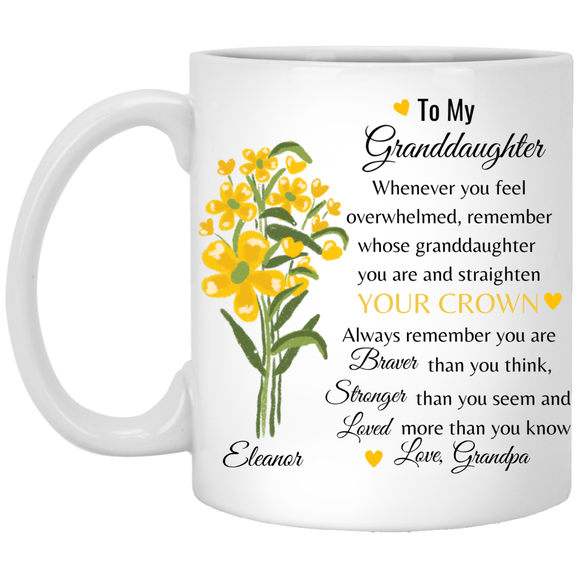Personalized Yellow Flower Mug From Grandmother | Grandfather To Granddaughter