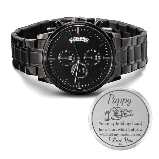 Engraved Pappy Watch - Personalized Fist Bump Design | Heartfelt Gift for Dad