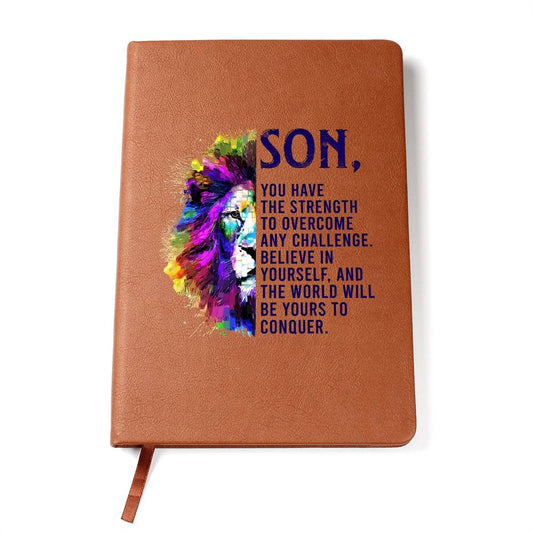 To My Son Graphic Leather Journal - Inspirational Vegan Leather Notebook