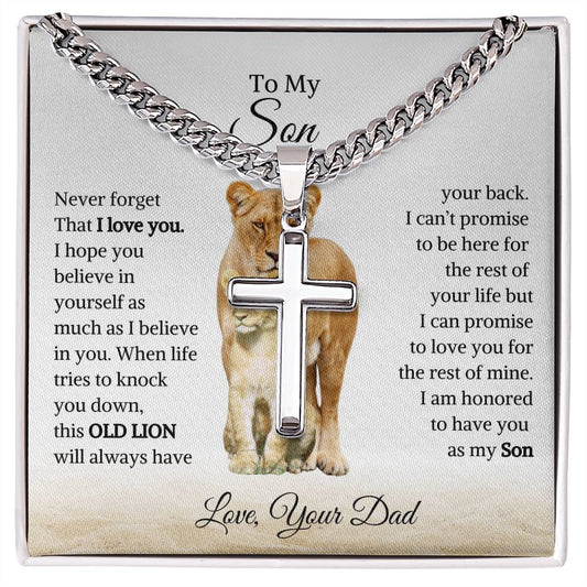 Son, I will Always Have Your Back , From Dad | Cuban Chain With Artisan Cross Necklace