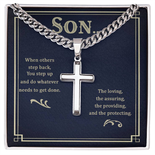 To My Son - Artisan Cross Cuban Chain Necklace with Personalization