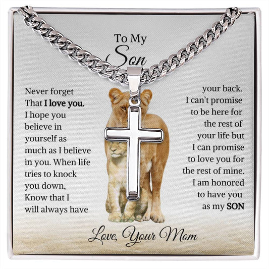 Son, I will Always Have Your Back , From Mom | Cuban Chain With Artisan Cross Necklace