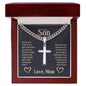 To My Son | Never Forget that You are Brave | Cuban Link Chain with Engraved Artisan Cross
