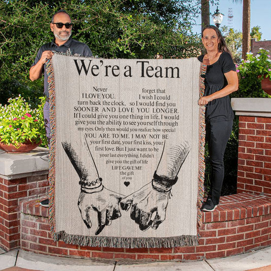 We're a Team" Personalized Couple Woven Blanket – Romantic Gift for Him or Her