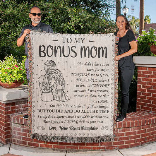 Bonus "To My Bonus Mom" Woven Blanket – Heartfelt Gift from Bonus Daughter