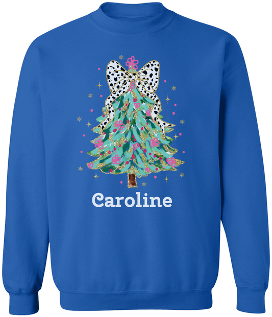 Personalized Girly Christmas Tree Sweatshirt – Cute & Festive with Name