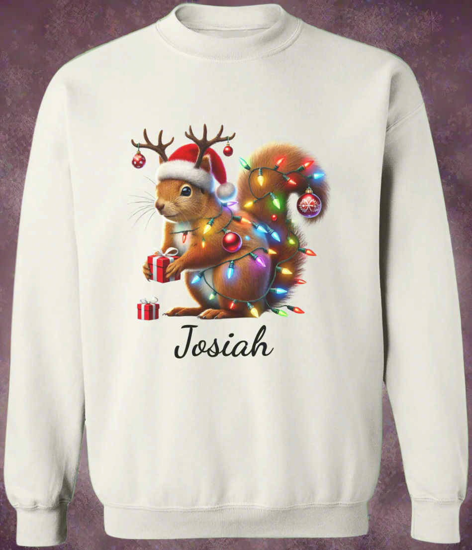 Personalized Christmas Squirrel Lights Sweatshirt | T-shirt | Christmas Trend Tee
