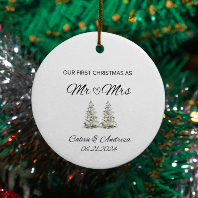 Our Fist Christmas As Mr. & Mrs. Personalized Circle Ornament | Christmas Gifts