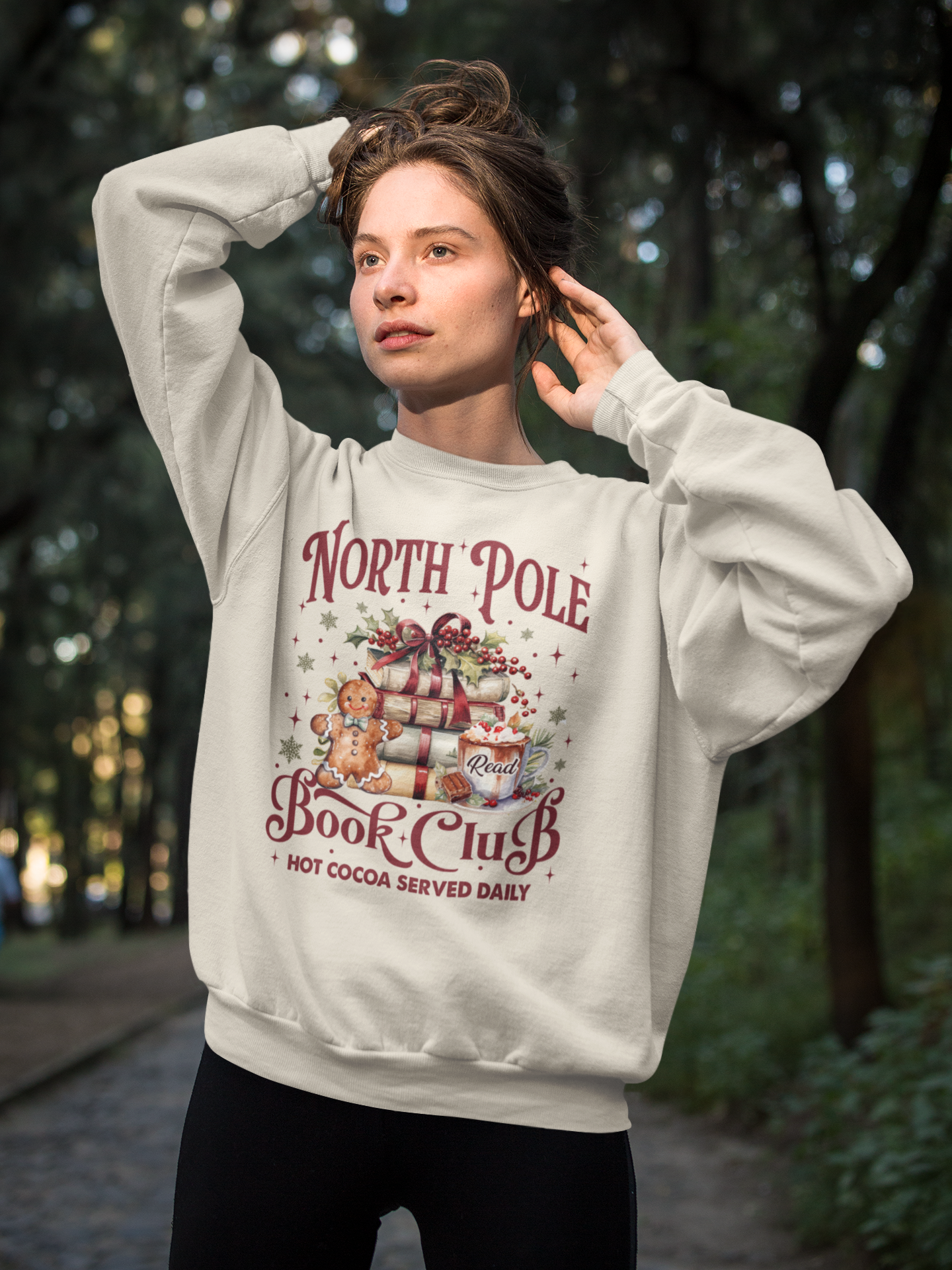 North Pole Book Club T-Shirt & Sweatshirt - Cozy Christmas Book Lover’s Apparel with Hot Cocoa Design