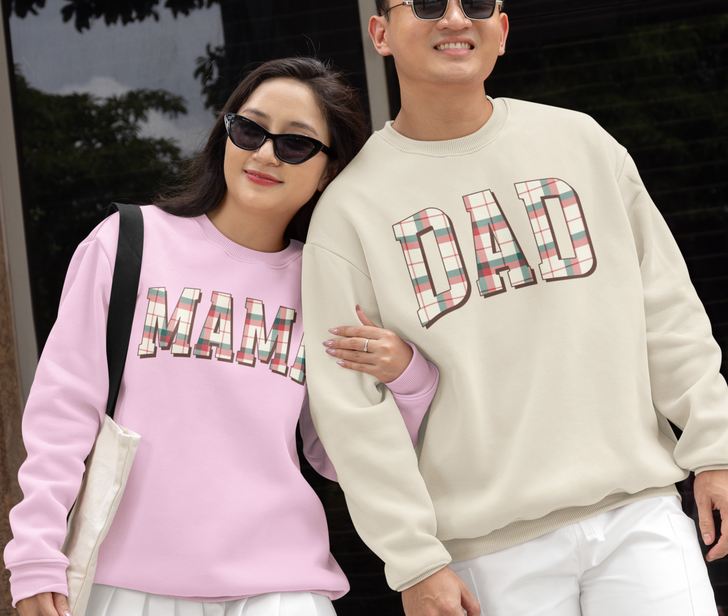 Mom and Dad Christmas Sweatshirt - New Parents Pregnancy Announcement Holiday Shirts