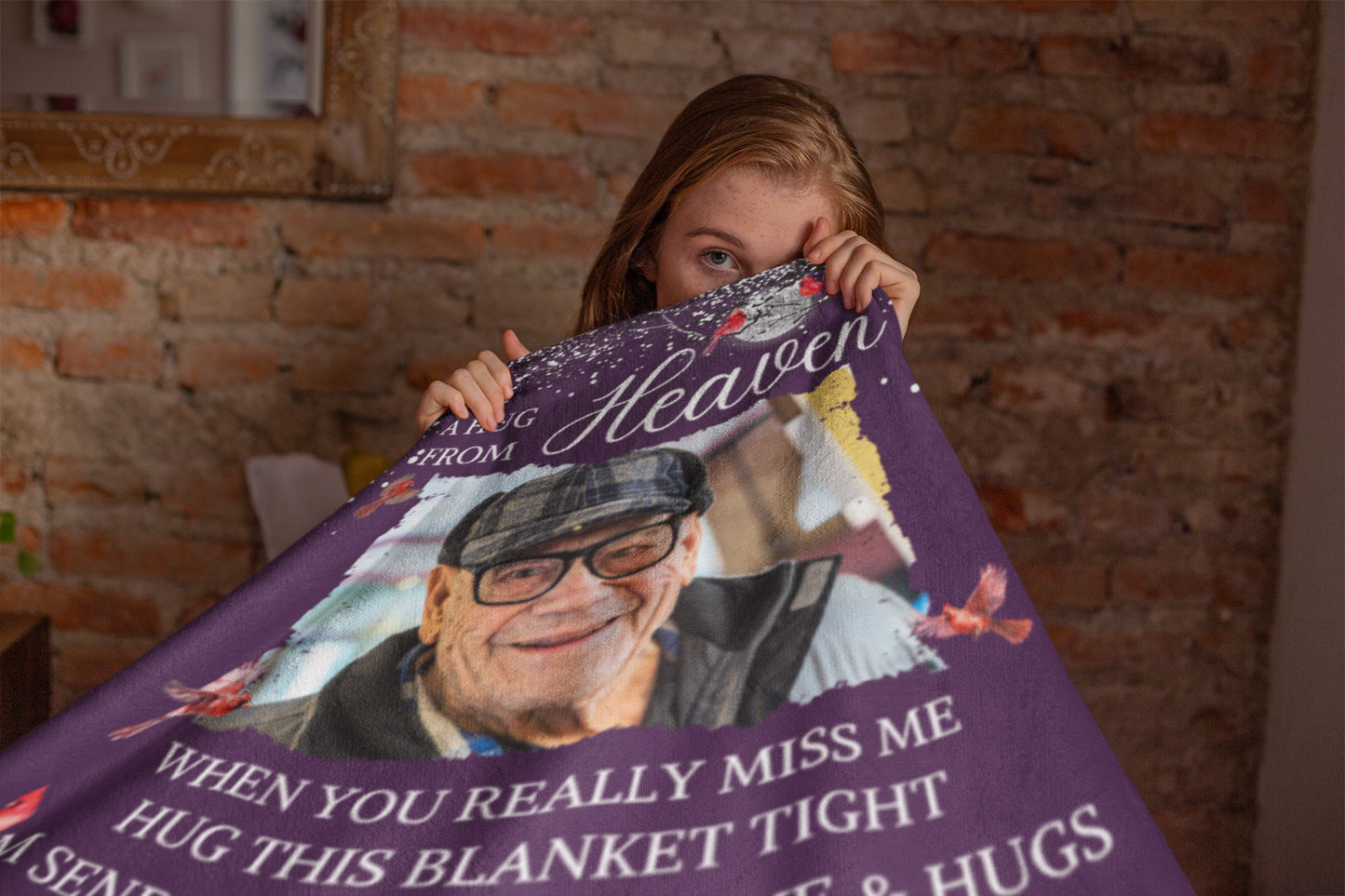 Custom Photo A Hug From Heaven - Memorial Personalized Custom Blanket - Christmas Gift, Sympathy Gift For Family Members