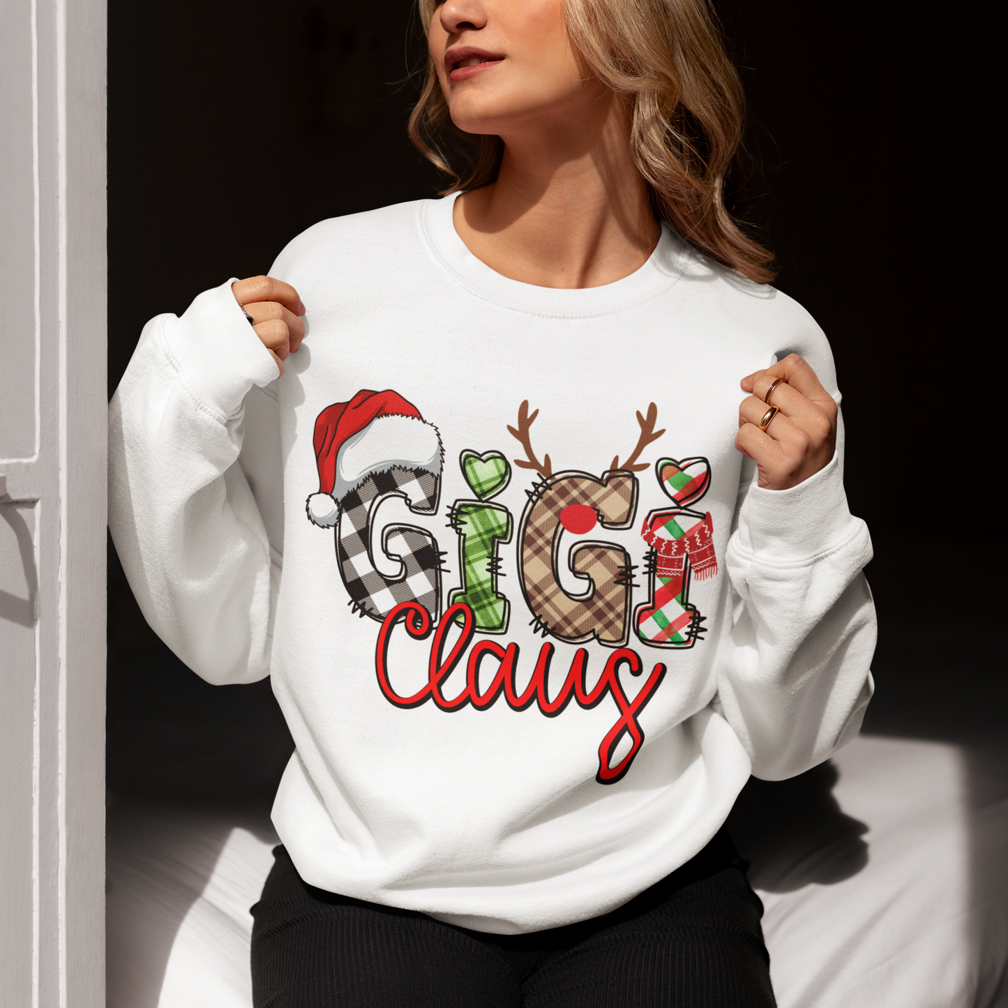 Custom Christmas Gigi Claus Sweatshirt, 2024 Christmas Nana Sweatshirt, Grandma Sweatshirt