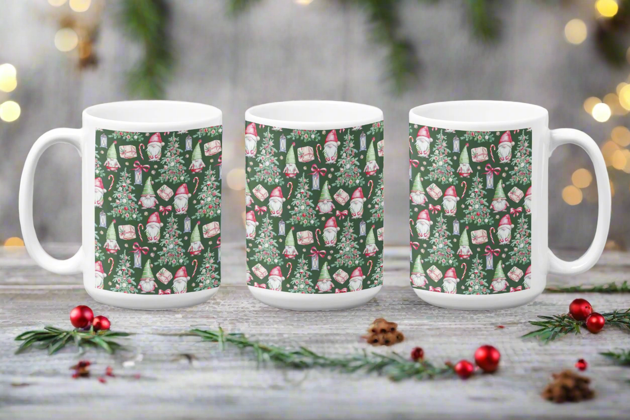 Whimsical Gnome Christmas Tree Mug – Spread Holiday Cheer!