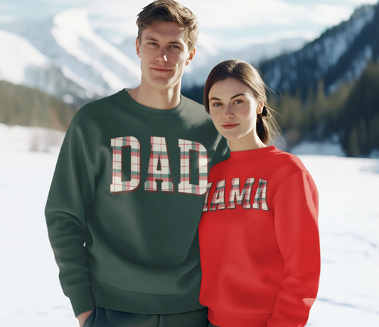 Mom and Dad Christmas Sweatshirt - New Parents Pregnancy Announcement Holiday Shirts