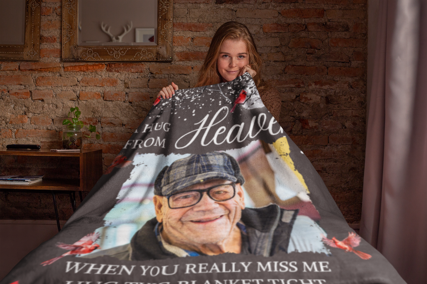 Custom Photo A Hug From Heaven - Memorial Personalized Custom Blanket - Christmas Gift, Sympathy Gift For Family Members