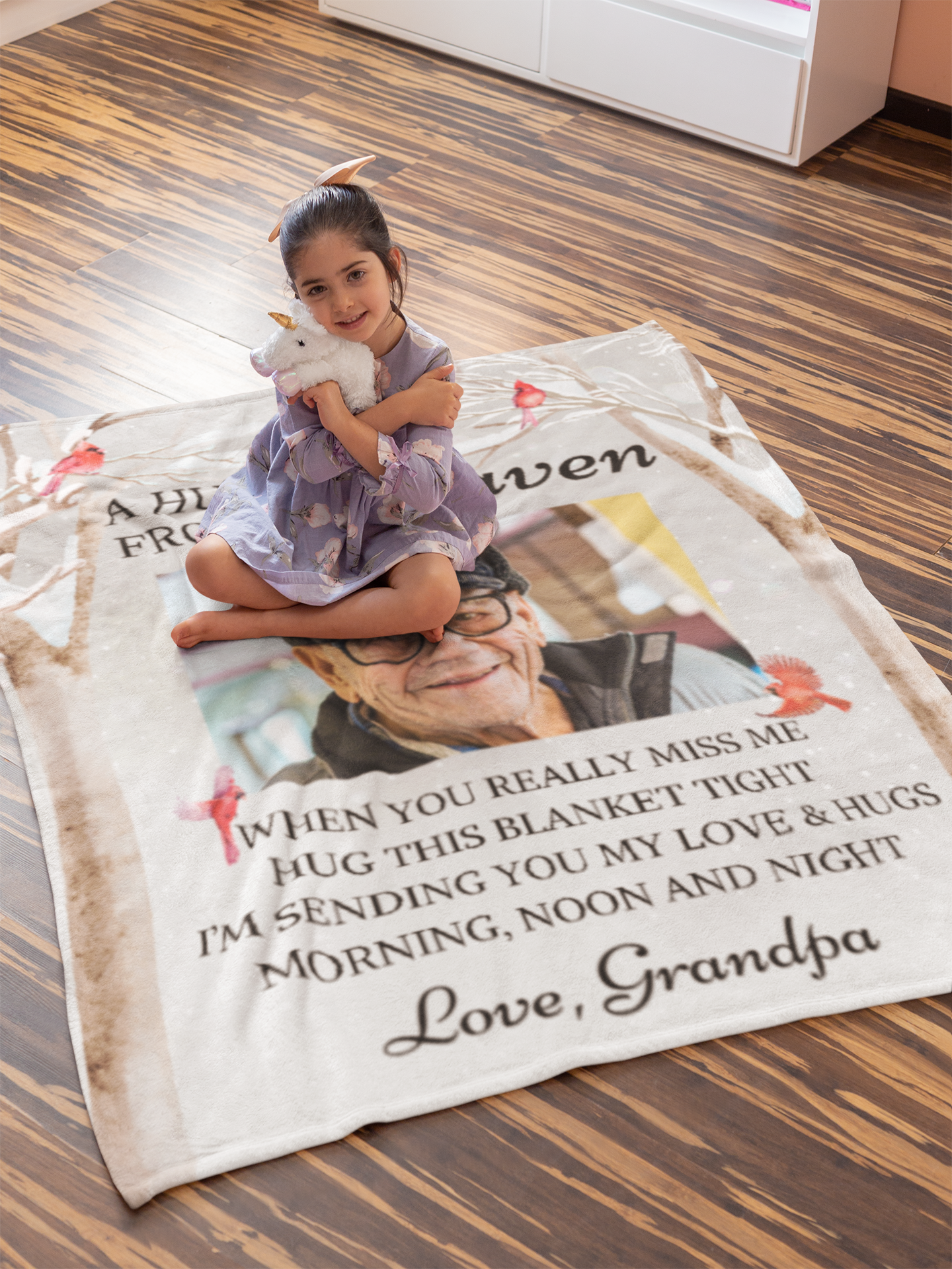 Hugs From Heaven - Personalized Photo & name Blanket - Gifts For Memorial