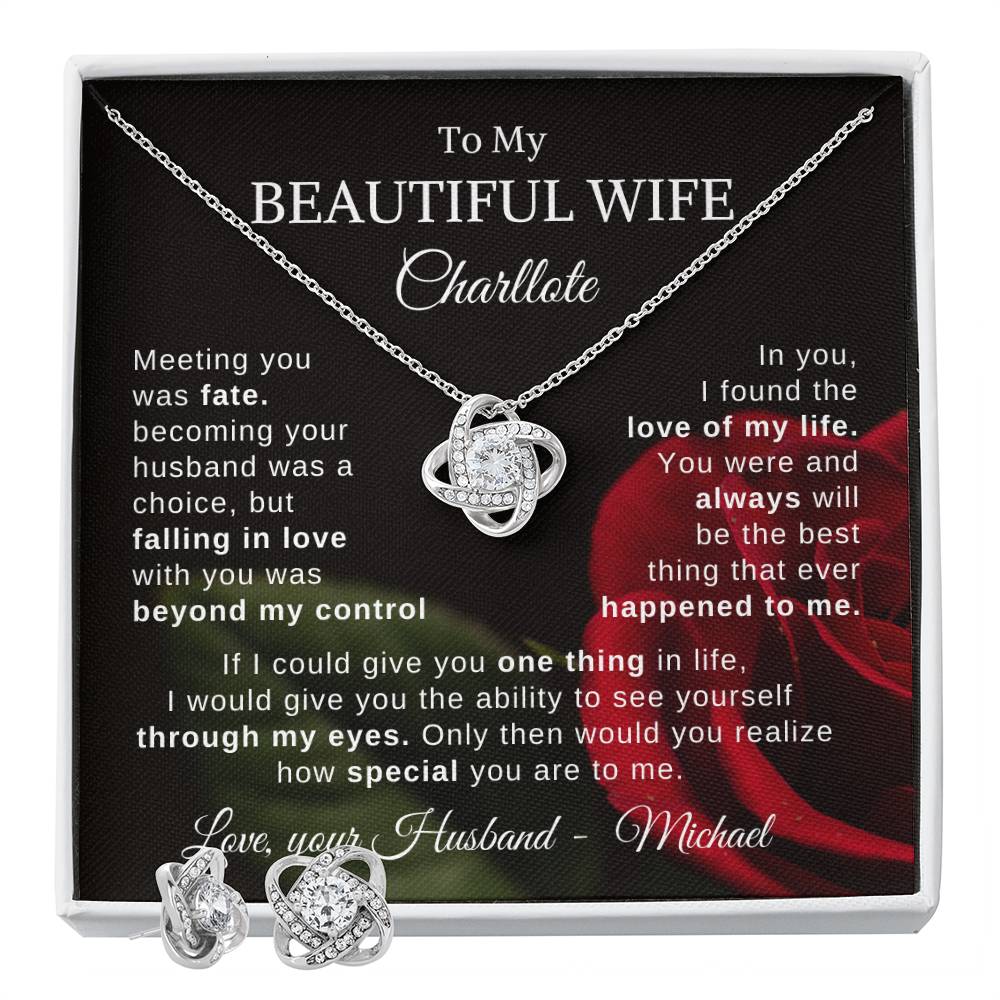 To My Beautiful Wife - Personalized Kit with Knot Earring & Necklace | Gift From Husband To Wife
