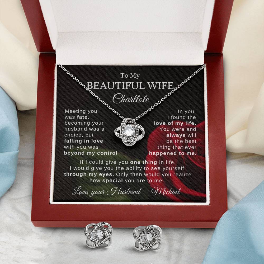 To My Beautiful Wife - Personalized Kit with Knot Earring & Necklace | Gift From Husband To Wife