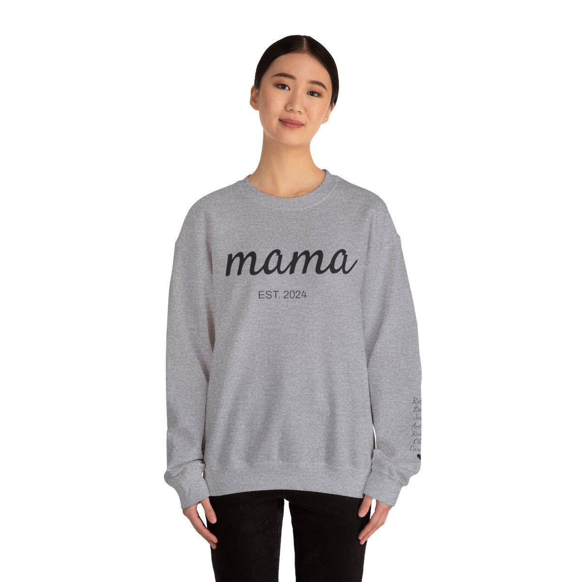 Custom Mama | Grandma Sweatshirt With Kids Names On Sleeve, Birthday Outfits, Baby Announcement Gifts