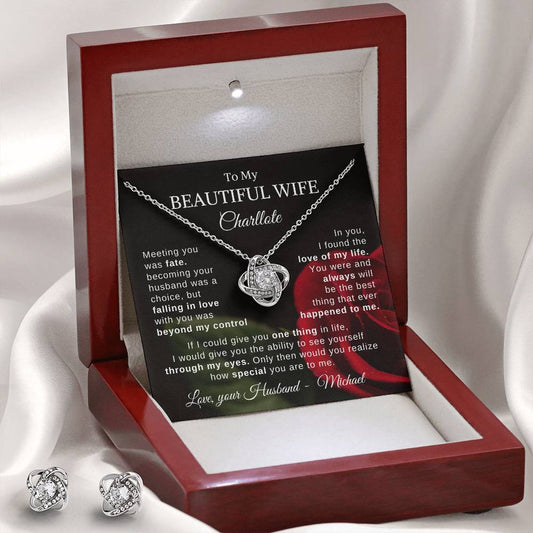 To My Beautiful Wife - Personalized Kit with Knot Earring & Necklace | Gift From Husband To Wife