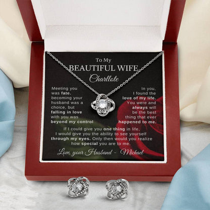 To My Beautiful Wife - Personalized Kit with Knot Earring & Necklace | Gift From Husband To Wife